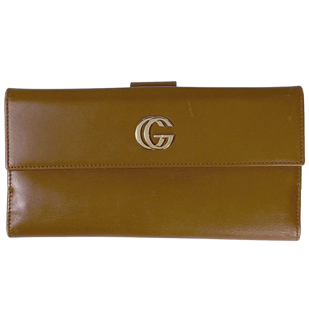 Gucci bi fold long wallet double GG snap closure leather brown